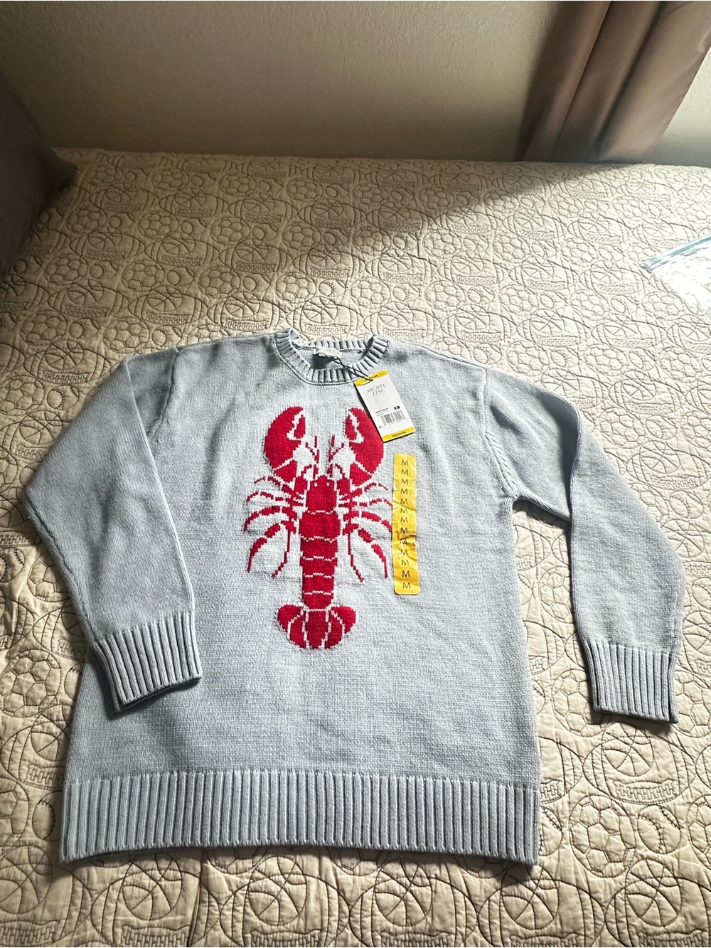 Women’s Light Blue Sweater with Red Lobster Motif
